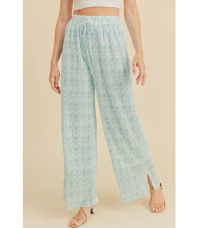 Paper Crane Elastic Waist Slit Long Pants