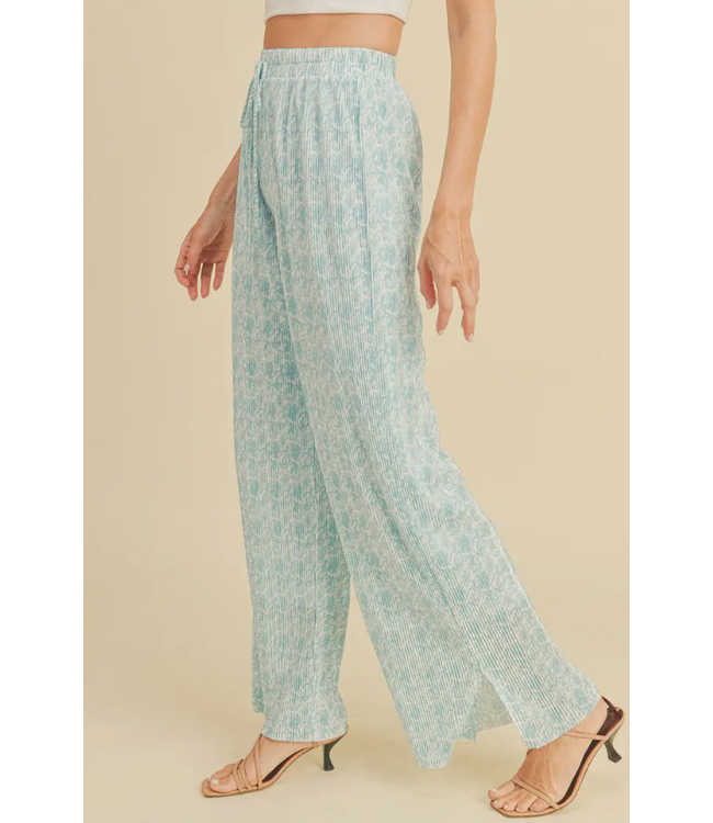 Paper Crane Elastic Waist Slit Long Pants