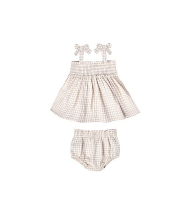 Quincy Mae Mae smocked top + bloomer set -Silver Gingham