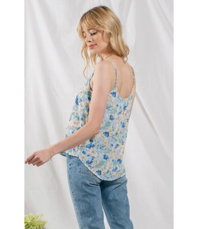 Blu Pepper Floral v neck cami -Blue multi