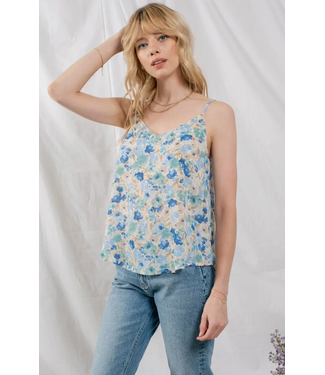 Blu Pepper Floral v neck cami -Blue multi