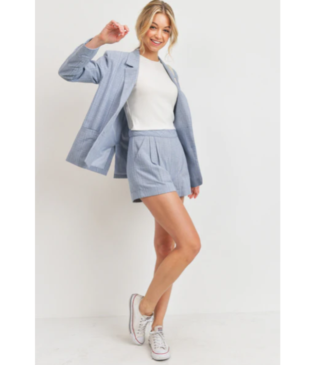 Paper Crane Plaid Printed Folded Sleeve Hem Blazer