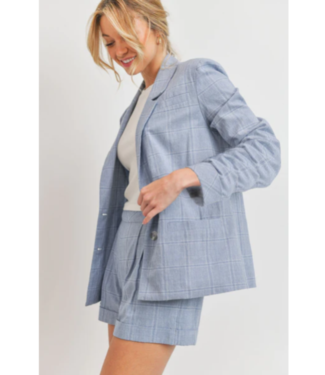 Paper Crane Plaid Printed Folded Sleeve Hem Blazer