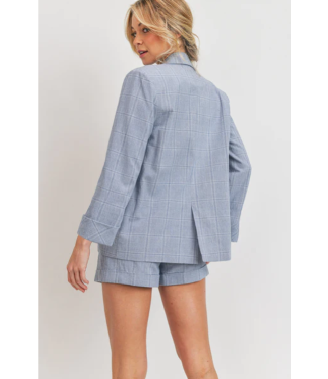 Paper Crane Plaid Printed Folded Sleeve Hem Blazer