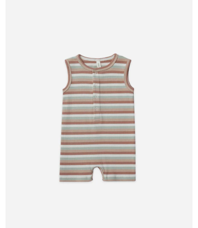 Quincy Mae Ribbed Henley romper -Summer stripe
