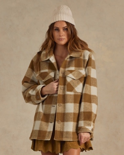 SHEARLING CHORE COAT || BRASS CHECKER - Lizzy Lou Boutique