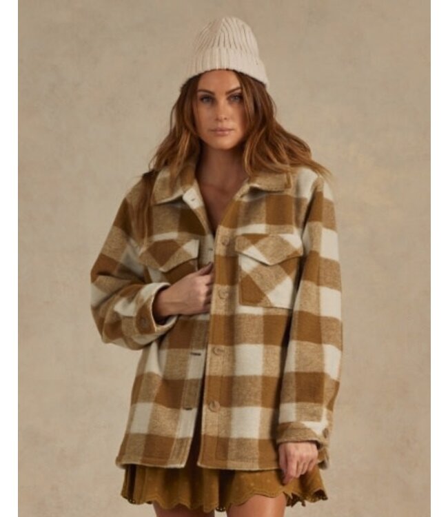 Rylee + Cru Shearling Chore Coat || Brass checker