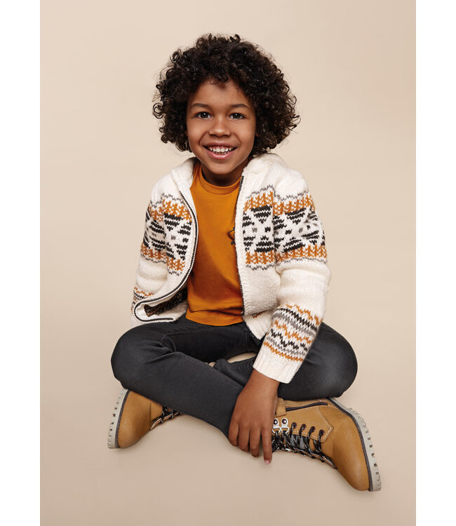 Hooded jacquard zip sweater