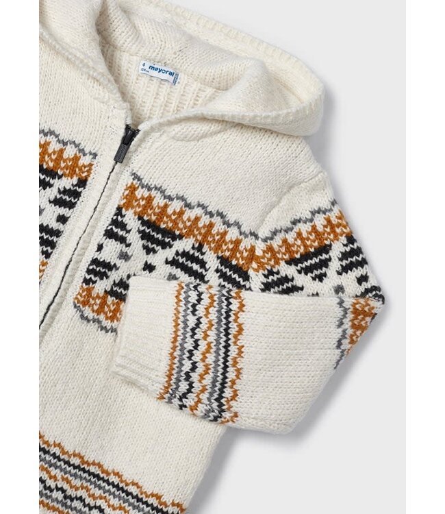 Hooded jacquard zip sweater