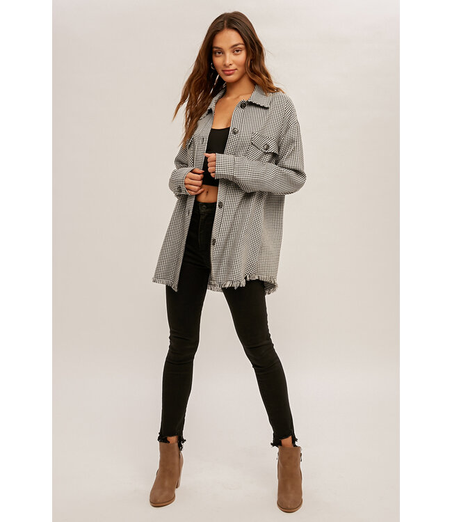 Hem and Thread Checkered fringe hem shirt jacket