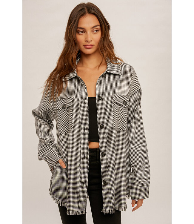 Hem and Thread Checkered fringe hem shirt jacket