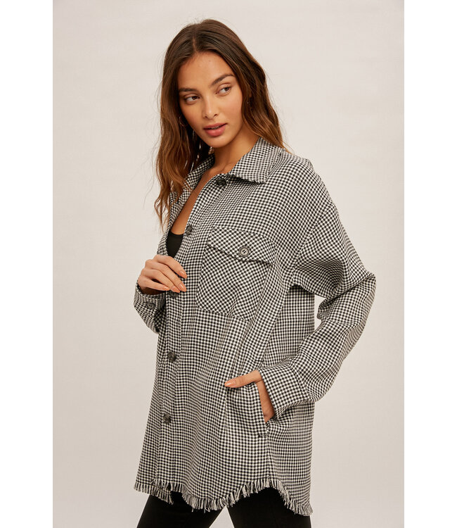 Hem and Thread Checkered fringe hem shirt jacket