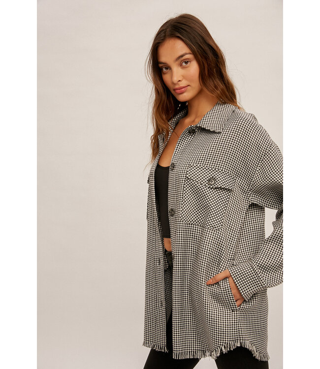 Hem and Thread Checkered fringe hem shirt jacket