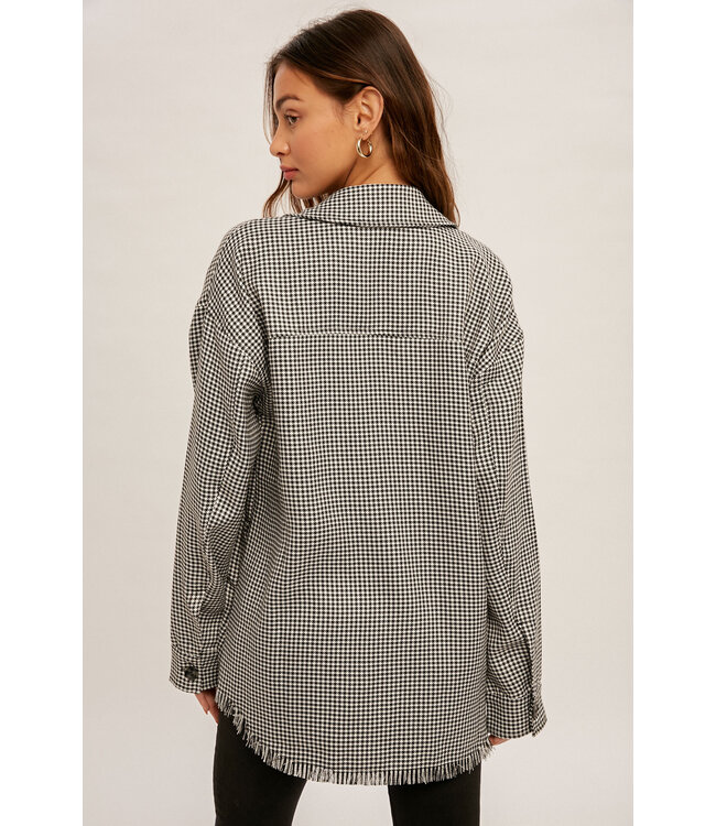 Hem and Thread Checkered fringe hem shirt jacket
