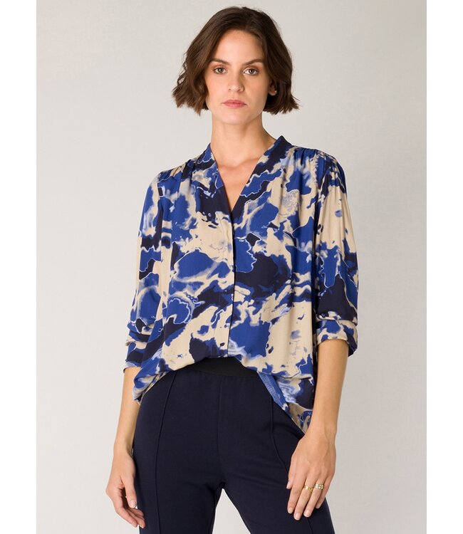 Yest Shereen blouse with an all over print in blue & sand colors