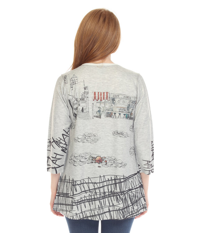 Inoah 3/4" sleeve V-slit opening, Aline top with pockets