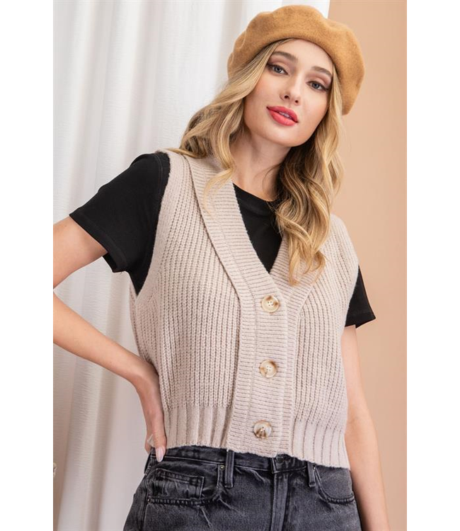 ribbed sleeveless cardigan