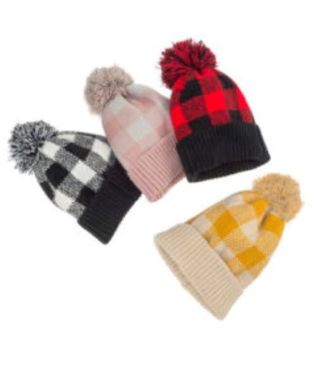 Plaid Knit Pom Hat