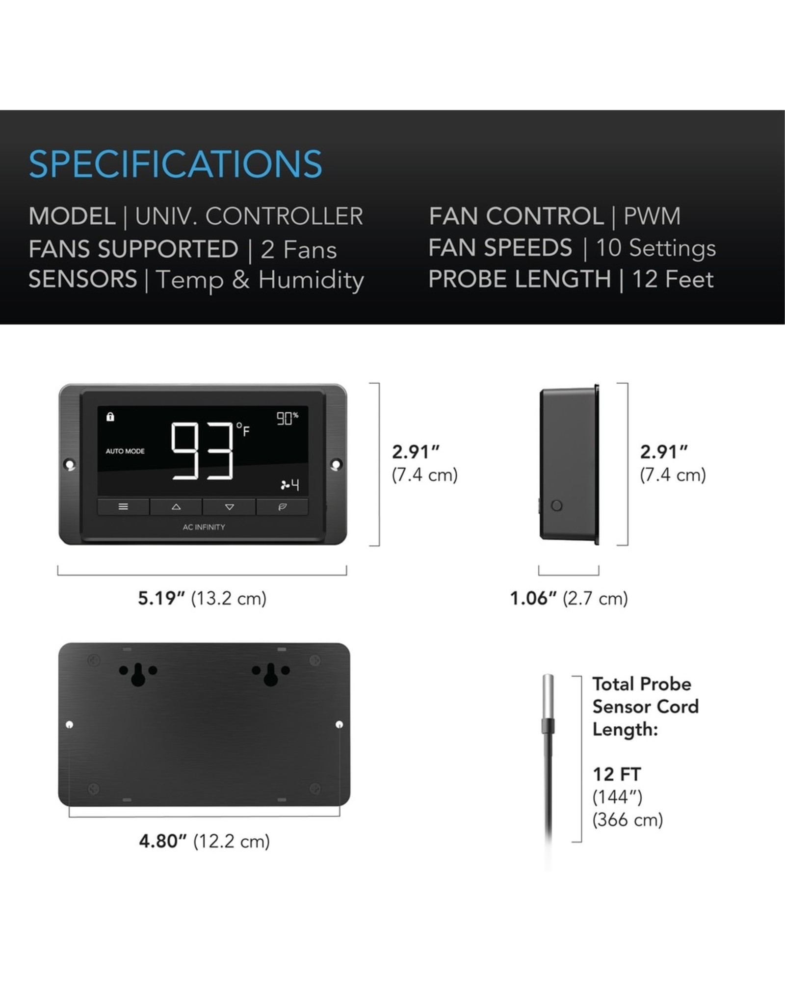 AC Infinity CLOUDLINE T8 - 8" Duct Fan w/  Temperature and Humidity Control