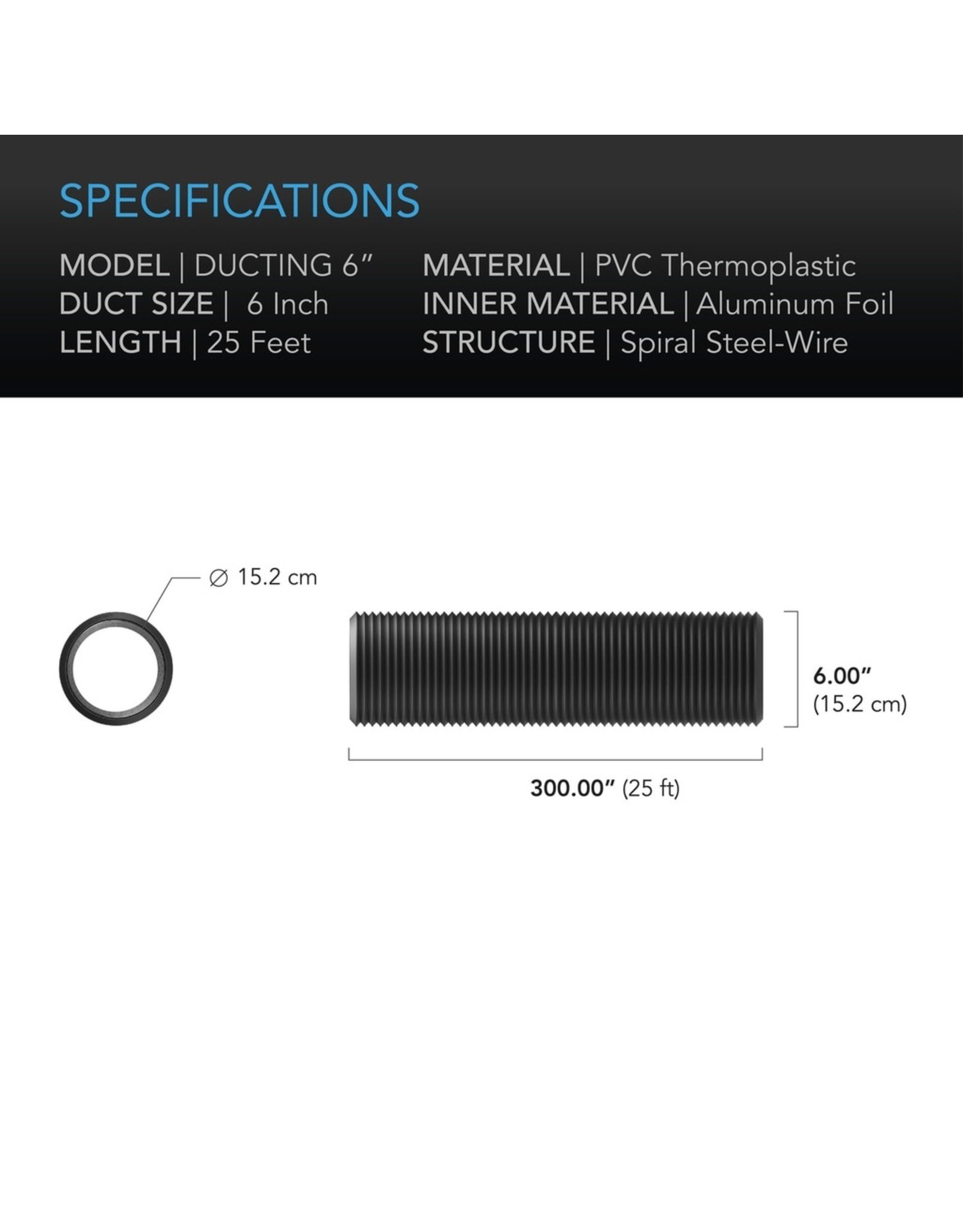 AC Infinity AC INFINITY, Flexible Four-Layer Ducting, 6", 25-Ft Long