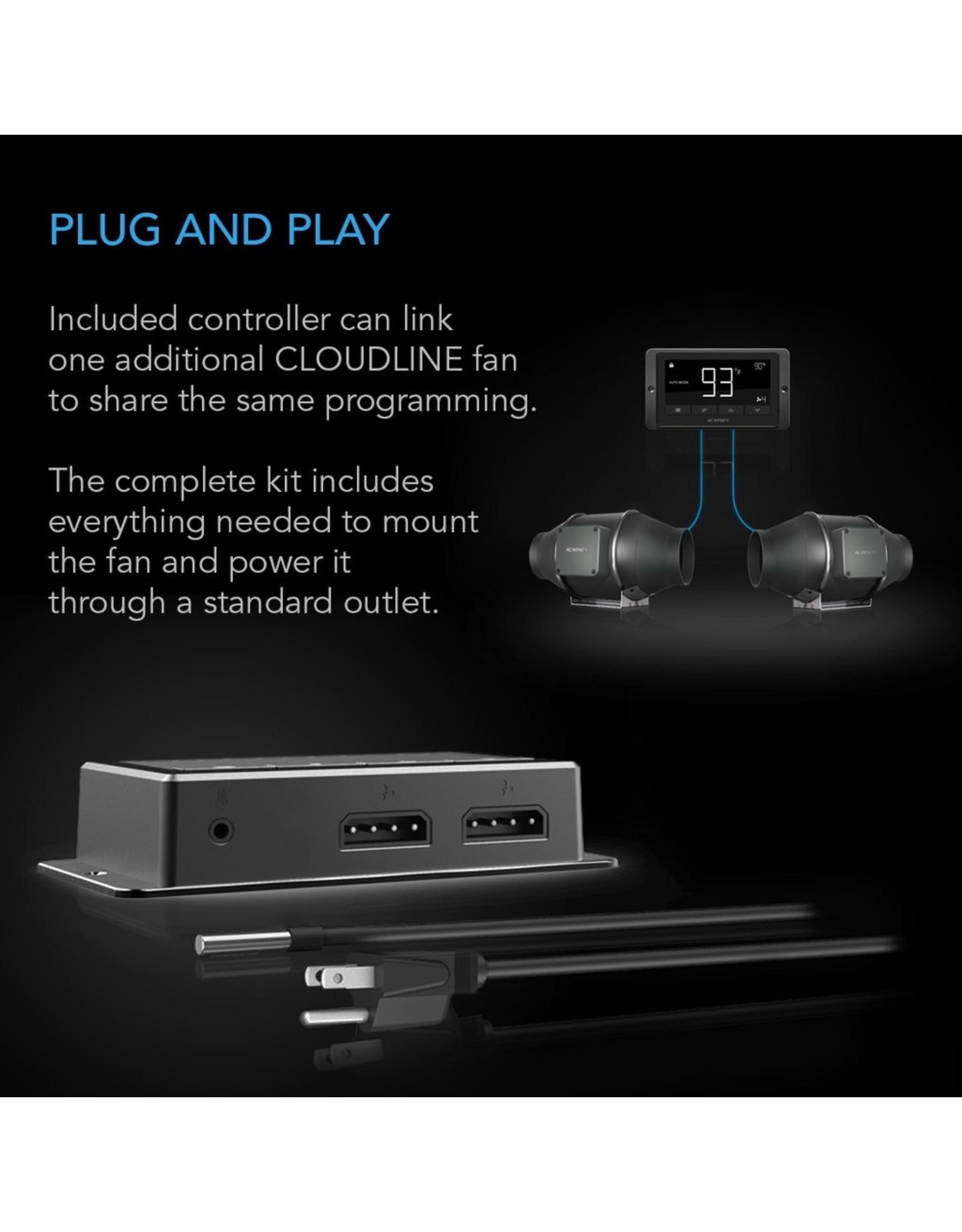 AC Infinity CLOUDLINE T4 - 4" Duct Fan w/  Temperature and Humidity Control