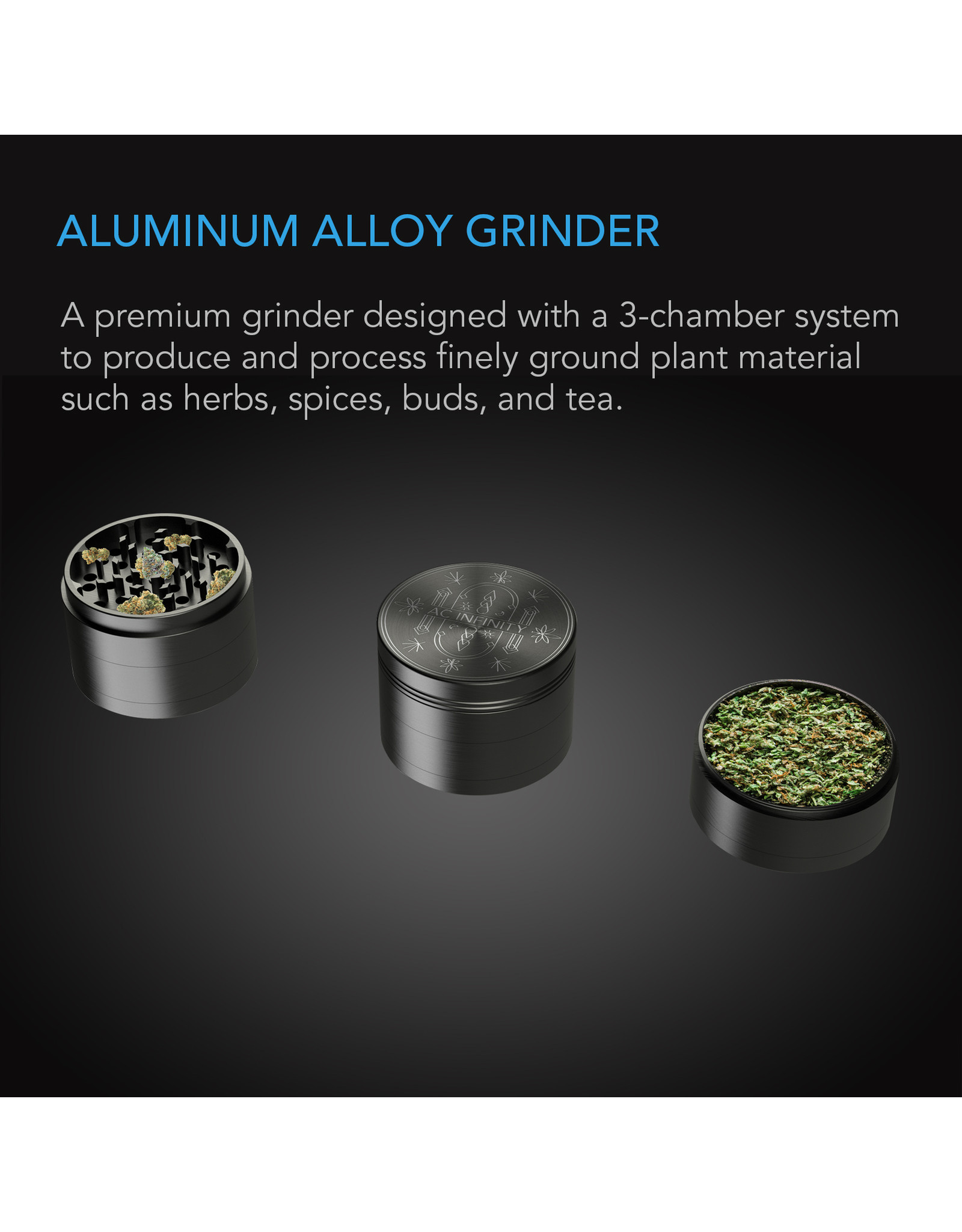 AC Infinity Magnetic 3-Chamber Herb Grinder Black - 2.5 INCH