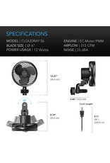 AC Infinity Cloudray S6 Clip Fan w/ 10-Level Modes, Speeds and Auto Oscillation - 6"