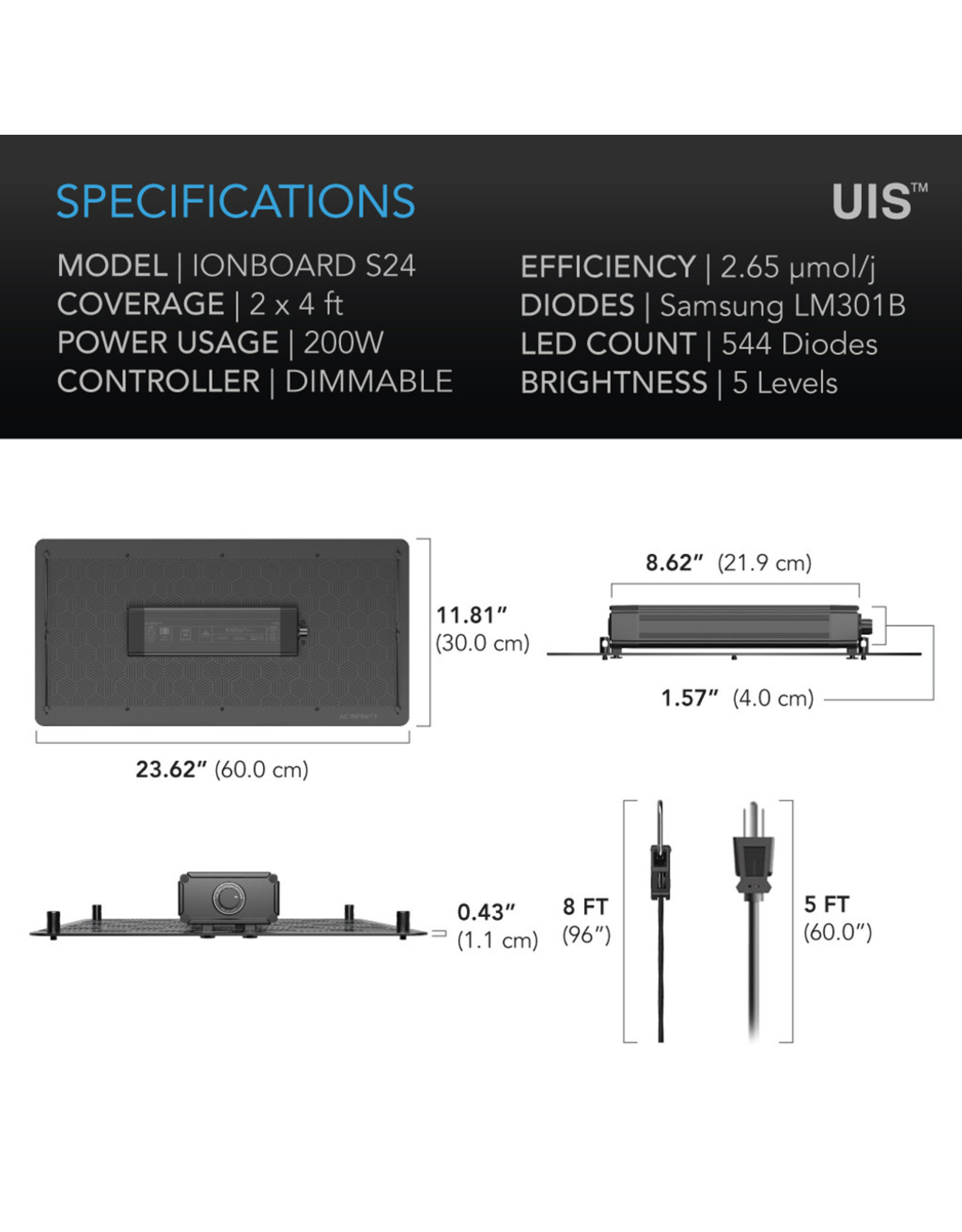 AC Infinity IONBOARD S24 Full Spectrum LED Grow Light 2X4