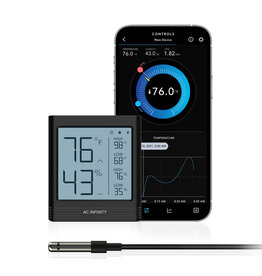 AC Infinity Cloudcom B1 Smart Thermo-Hygrometer w/ Data App and Integrated 12' Probe