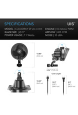 AC Infinity Cloudray S9 Clip Fan w/ 10-Level Modes, Speeds and Auto Oscillation - 9"