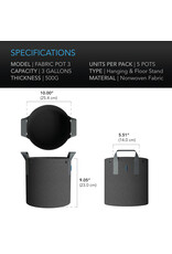 AC Infinity Heavy Duty Fabric Pot 5/Pack - ROUND 3 Gallon