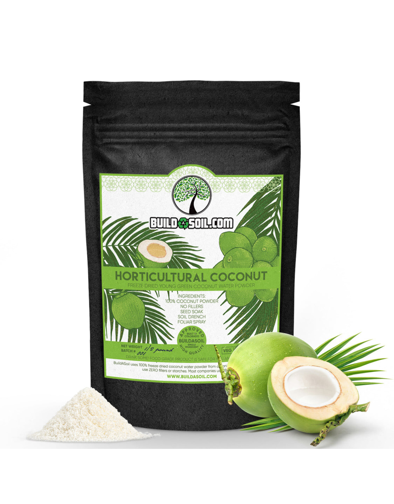 BuildASoil BuildASoil Coconut Water Powder - Raw Freeze Dried Organic - 1/2 lb