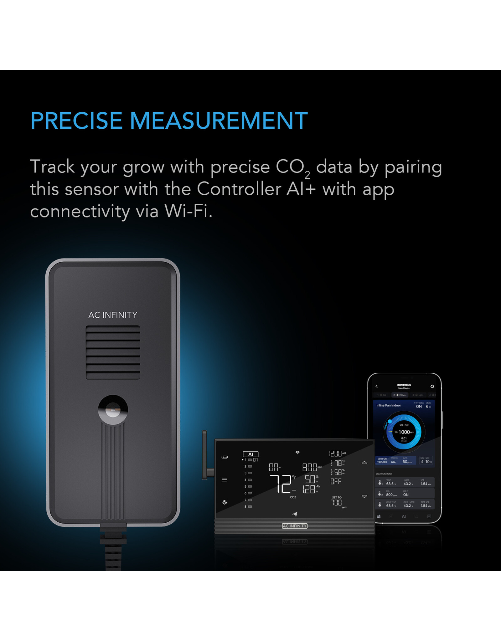 AC Infinity CO2 + Light Sensor for Controller AI+, Enables Equipment Control Programming