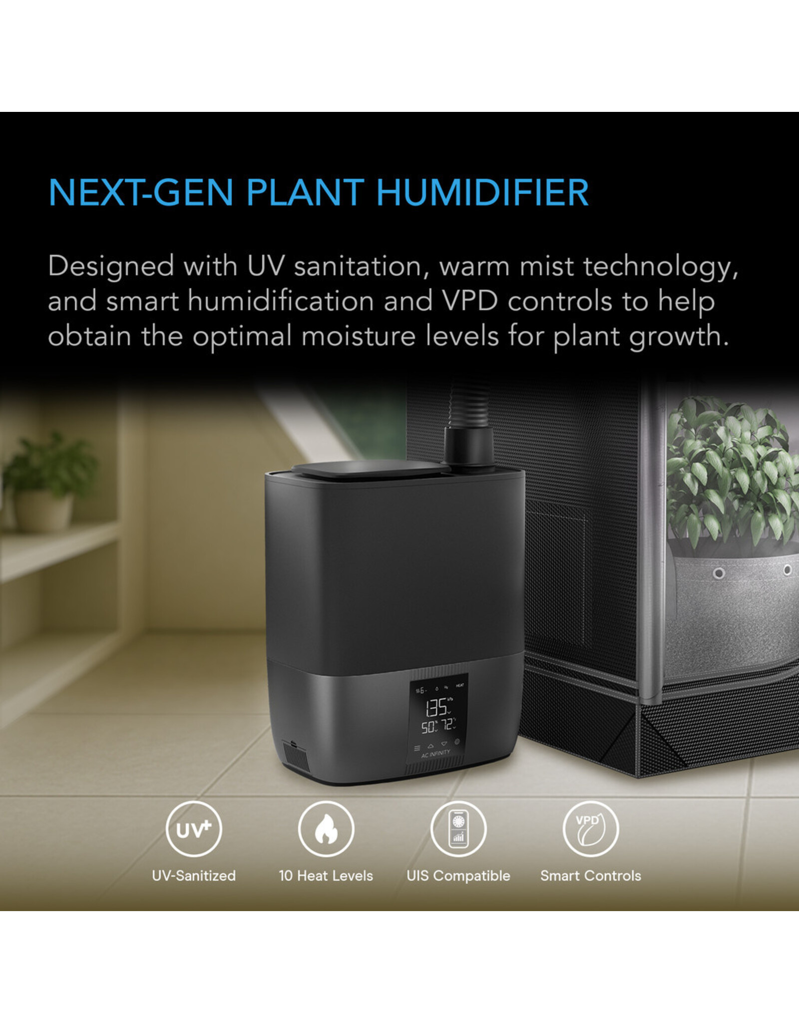 AC Infinity CLOUDFORGE T5 Humidifier w/ Smart Controls, Targeted Vaporizing - 9L