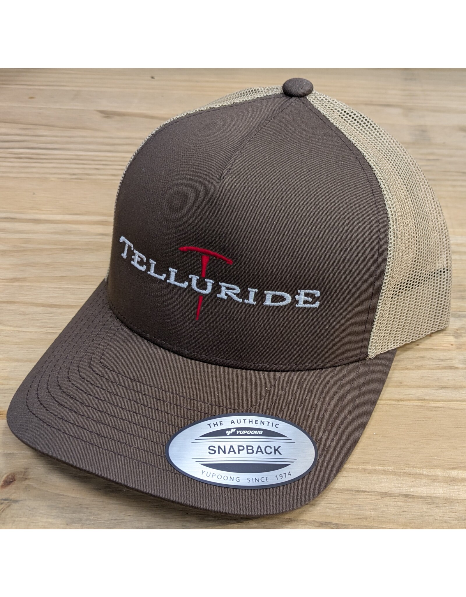 4IMPRINT YUPOONG TRUCKER 143845 BROWN KHAKI PICK AXE HAT