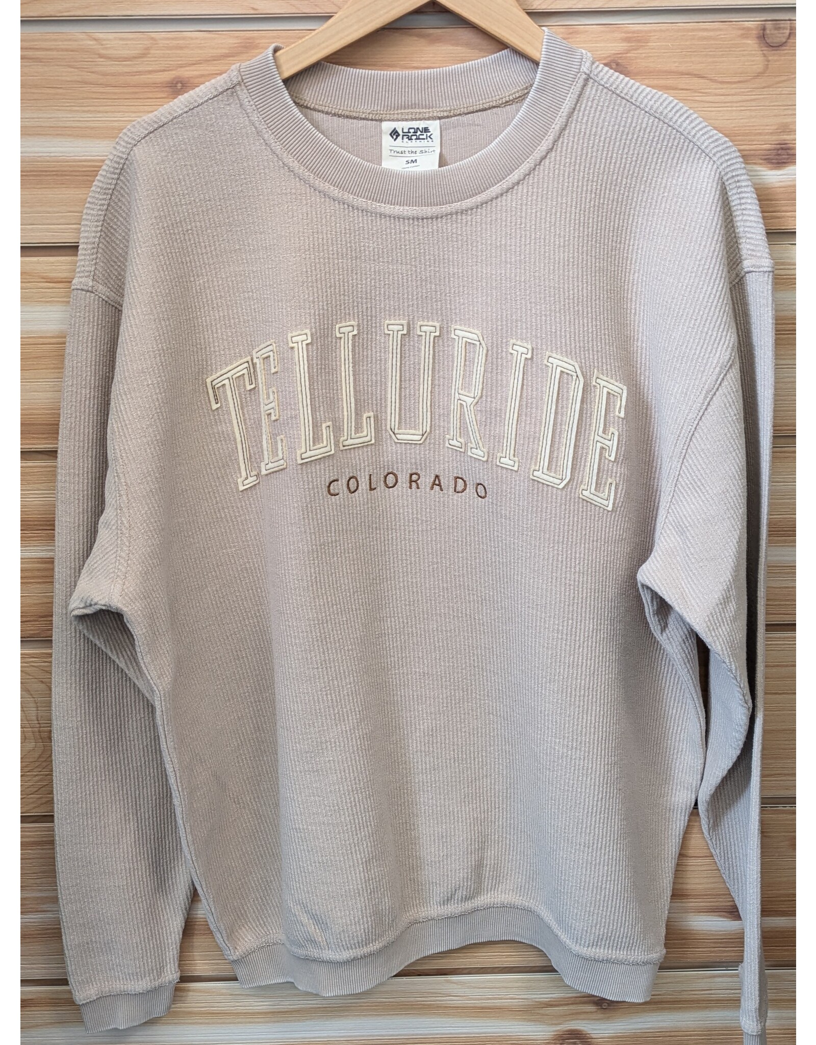LONE ROCK APPLIQUE CORDED CREW
