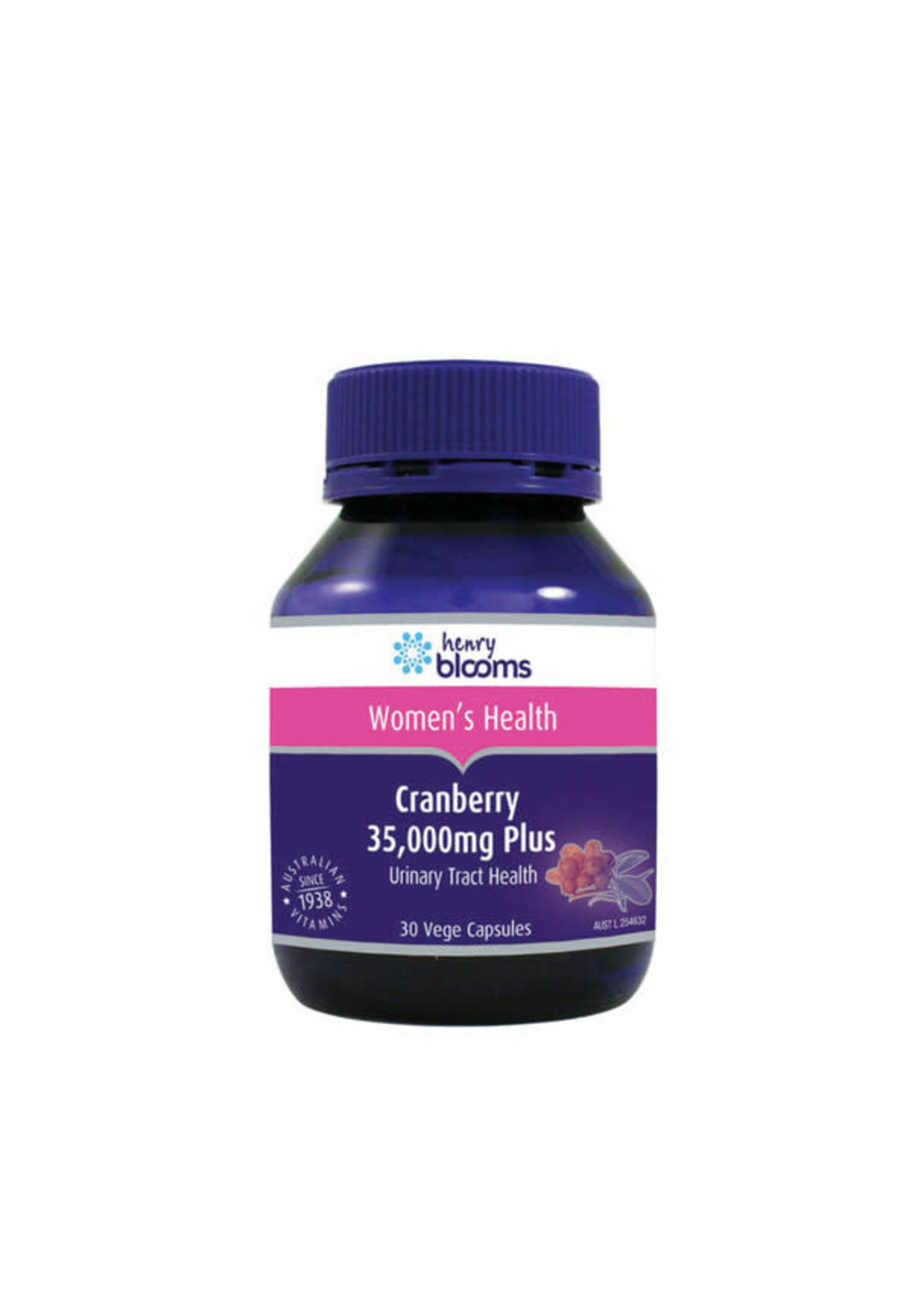 Henry Blooms Blooms Cranberry 35,000mg Plus Vitamin C & Silica 30 capsules (DNR)