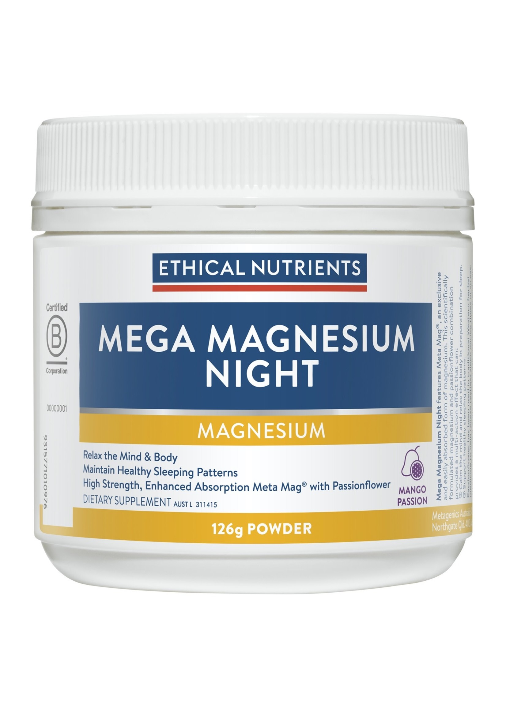 ETHICAL NUTRIENTS Ethical Nutrients Mega Mag Night  126g Mango Passion