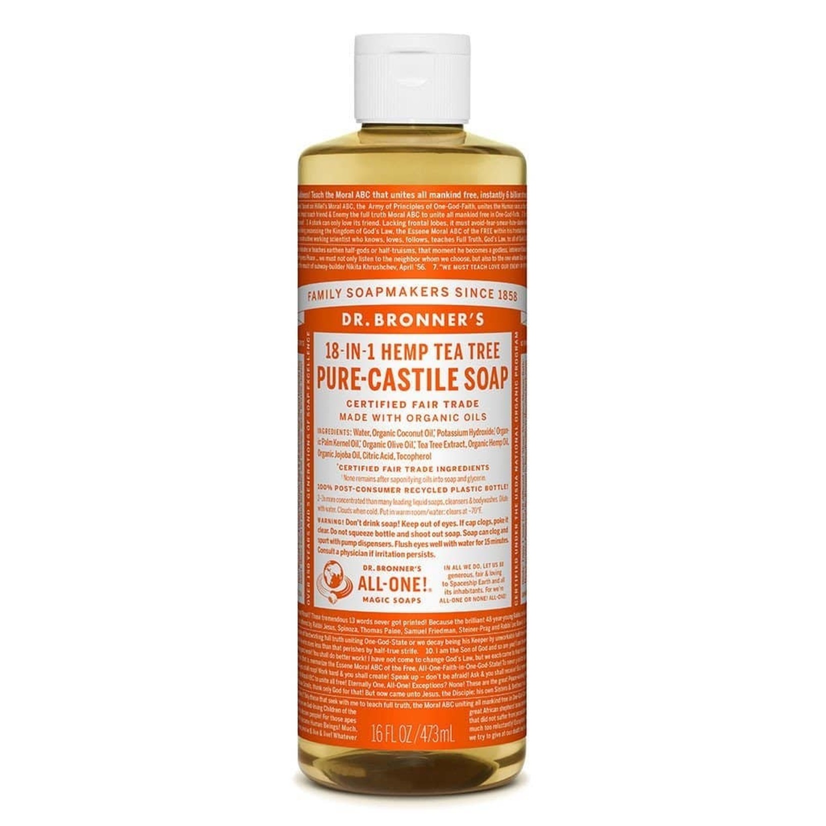 Dr Bronners Dr Bronners Organic Pure Castile Liquid Soap Tea Tree 473ml (Orange)