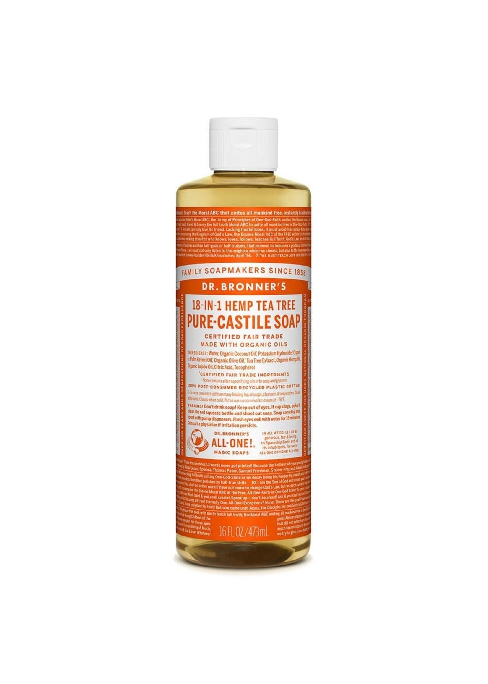 Dr Bronners Dr Bronners Organic Pure Castile Liquid Soap Tea Tree 473ml (Orange)