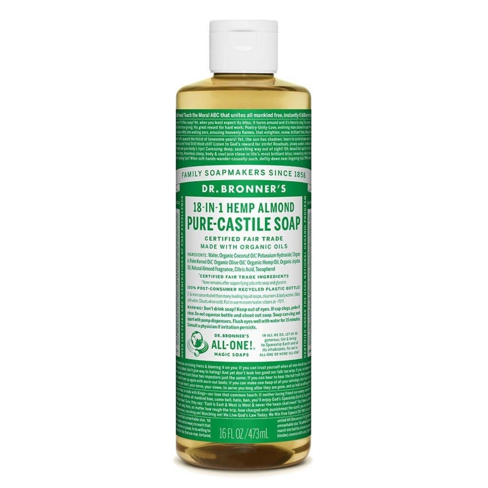 Dr Bronners Dr Bronners Organic Pure Castile Liquid Soap Almond 473ml ( Dark green)