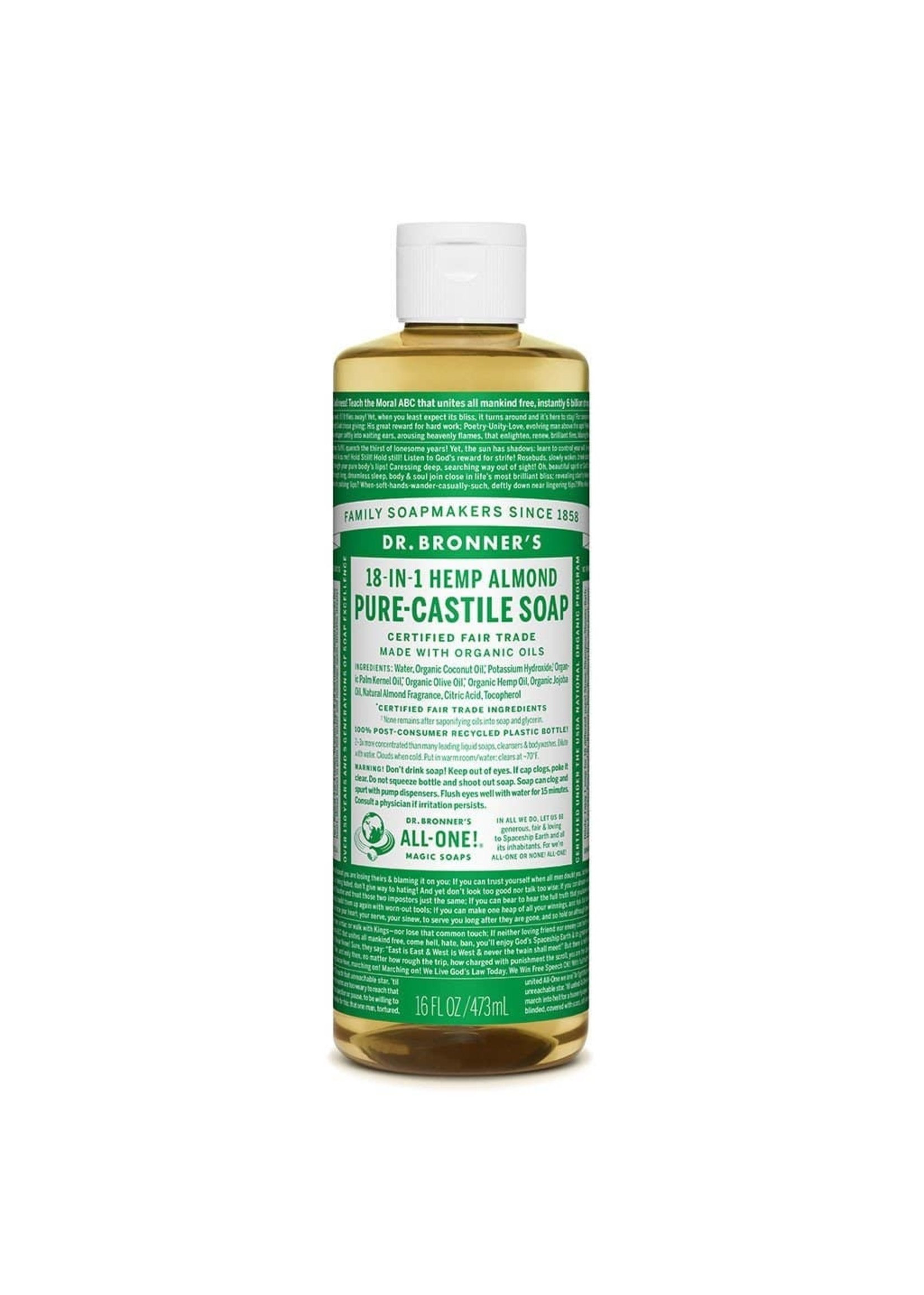 Dr Bronners Dr Bronners Organic Pure Castile Liquid Soap Almond 473ml ( Dark green)
