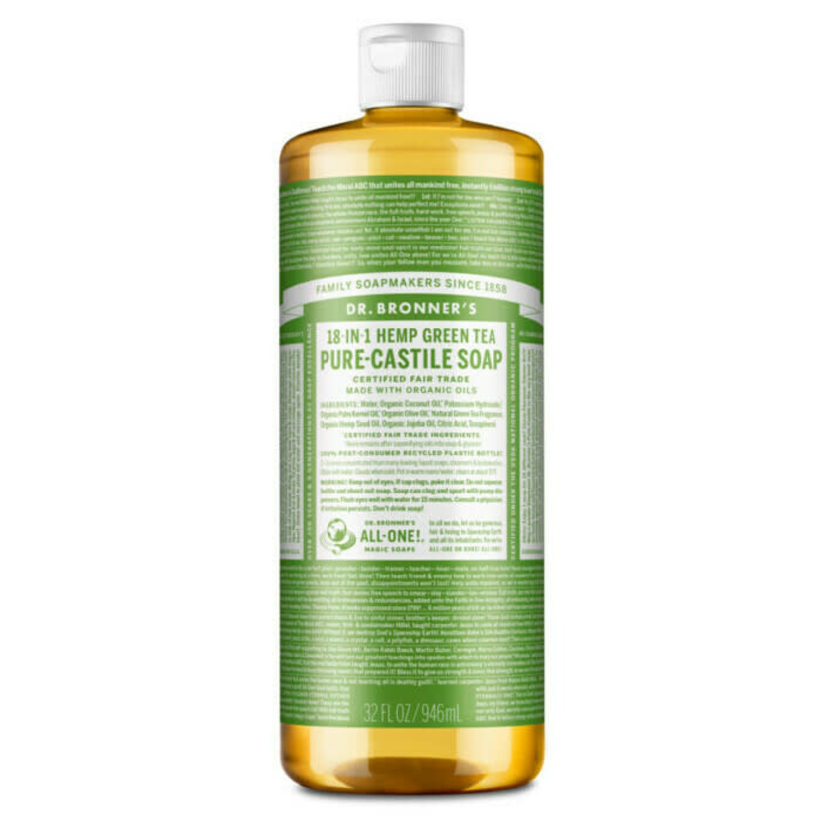 Dr Bronners Dr Bronners Organic Pure Castile Liquid Soap Green Tea 946 ml ( Light Green)