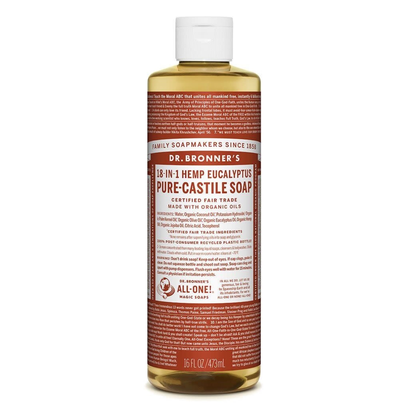Dr Bronners Dr Bronners Organic Pure Castile Liquid Soap Eucalyptus 473ml ( Brown)