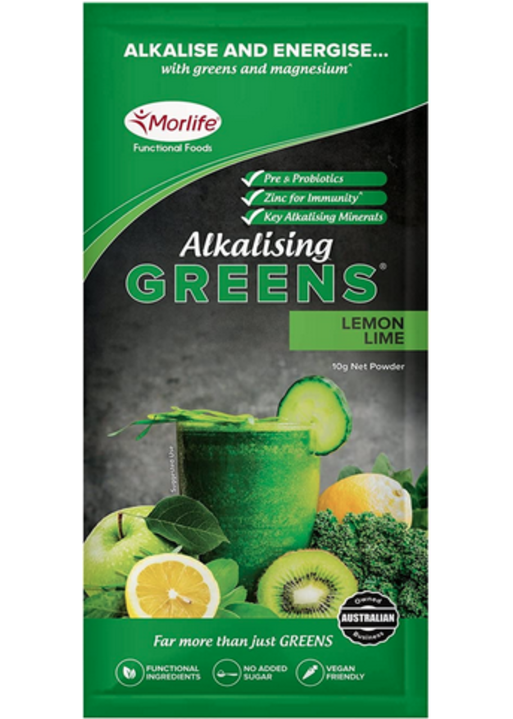 MORLIFE Morlife Alkalising greens Lemon Lime 10 gram packs single