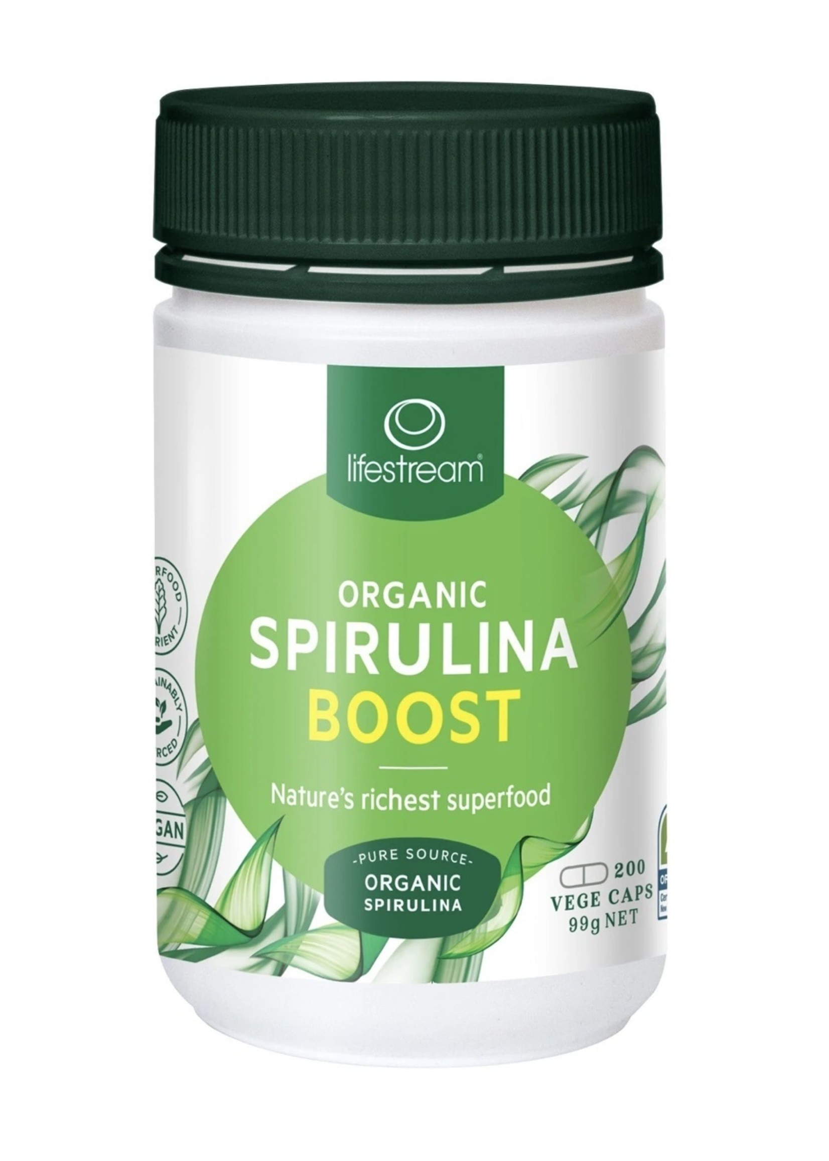 Lifestream Organic Spirulina Boost 200 caps Panacea Whole Foods