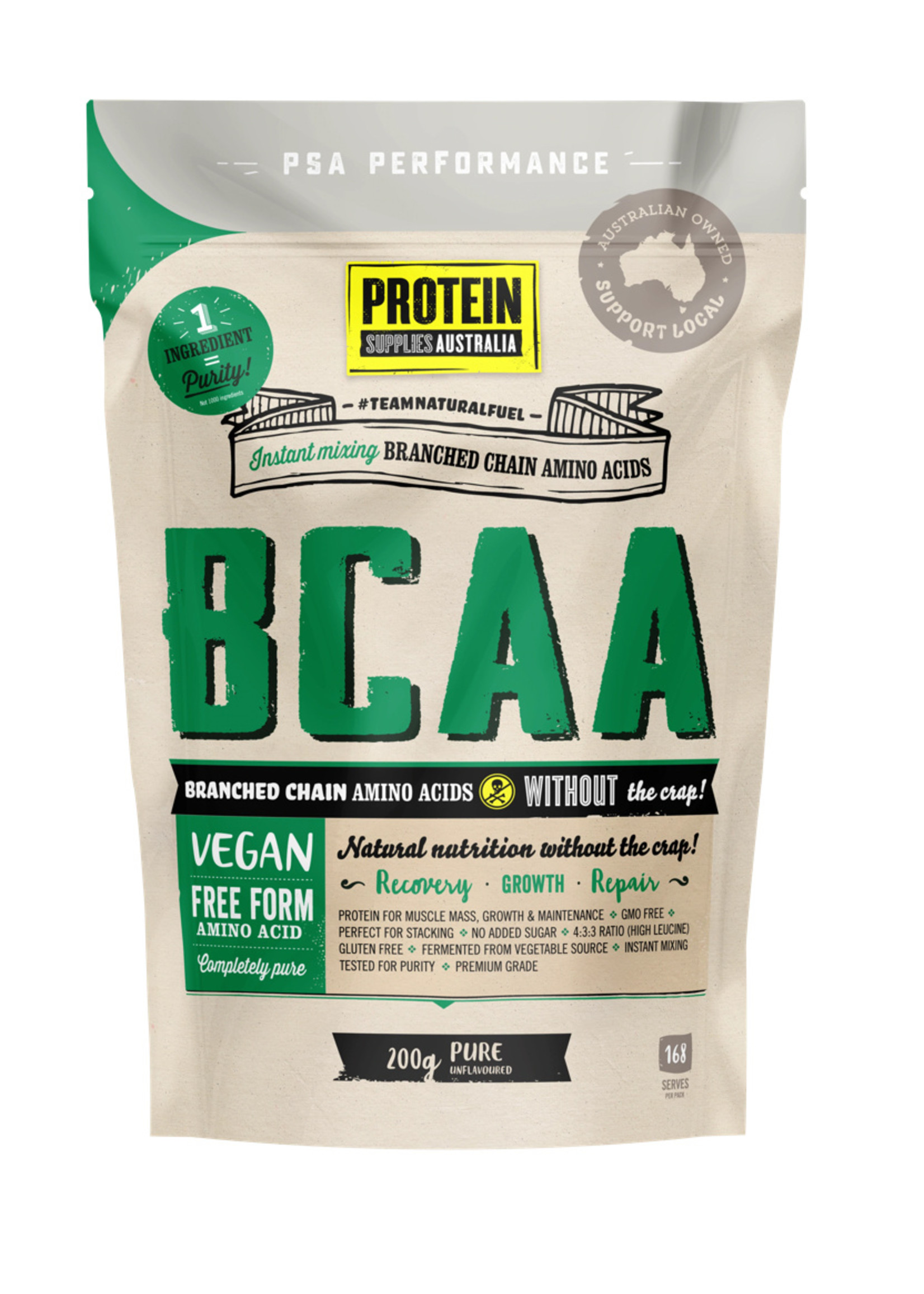 PROTEIN SUPPLIES AUST. Protein Supplies Australia BCAA Branched Chain Amino Acids Pure 200g