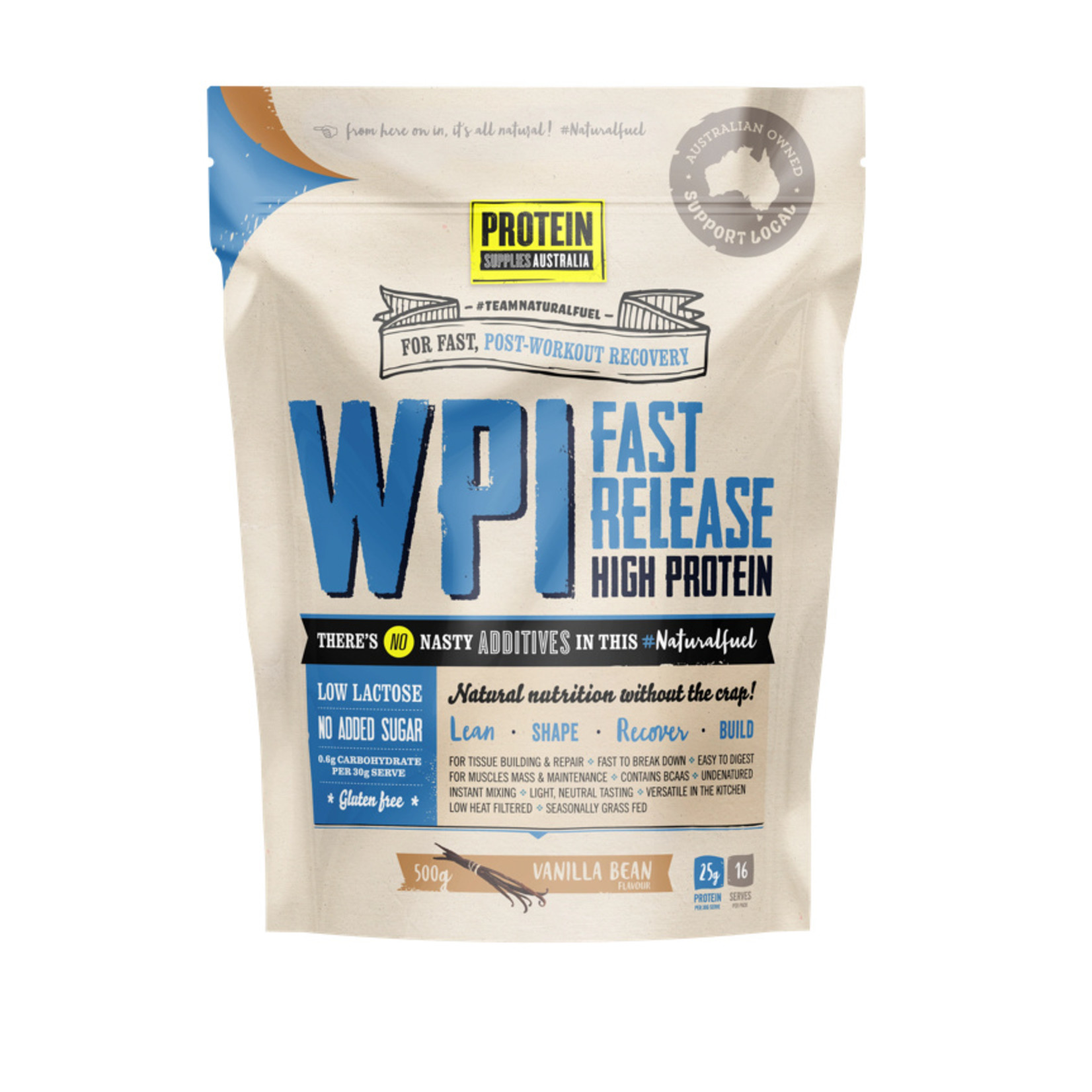 Protein Supplies Australia Protein Supplies Australia Whey Protein Isolate Vanilla Bean 500g ( Blue Bag)