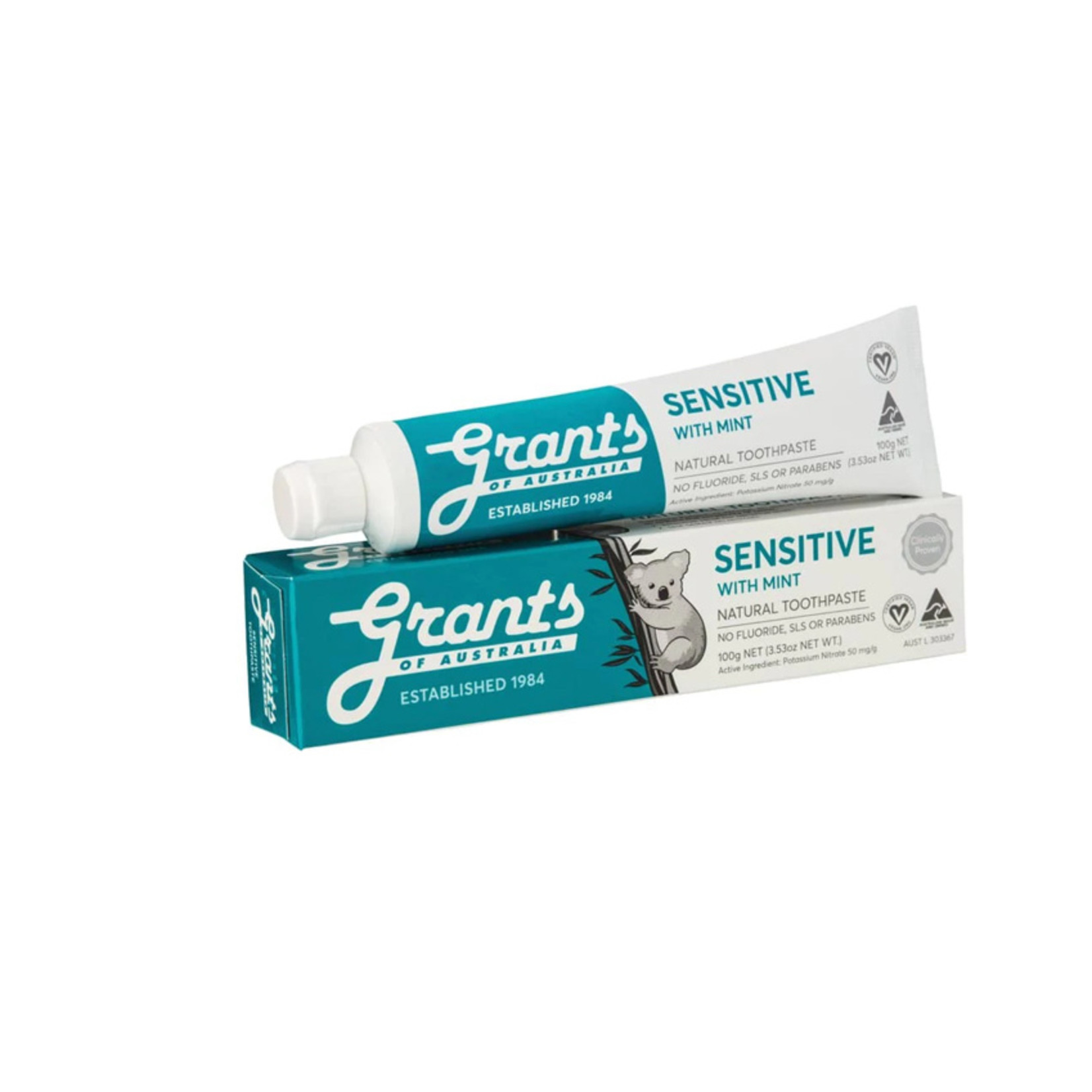 Grant's Grants Natural Toothpaste 100g Sensitive wiht Xylitol & Mint (Two Shades Teal)