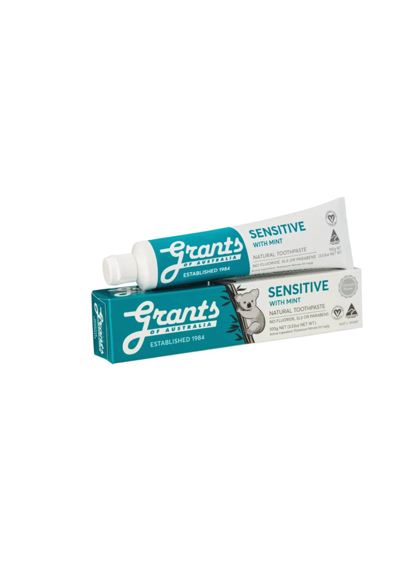 Grant's Grants Natural Toothpaste 100g Sensitive with Xylitol & Mint (Two Shades Teal)